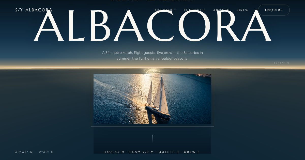 S/Y Albacora — dossier de charter